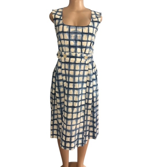 Sportmax Blue and White Checkered Sleeveless Dress - Picture 2 of 8